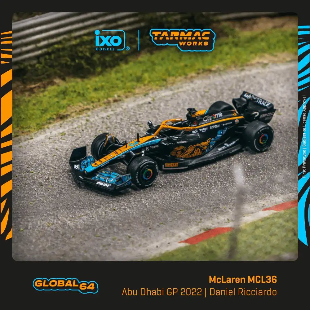 Tarmac Works 1:64 Scale McLaren MCL36 Abu Dhabi Grand Prix 2022 Daniel Ricciardo