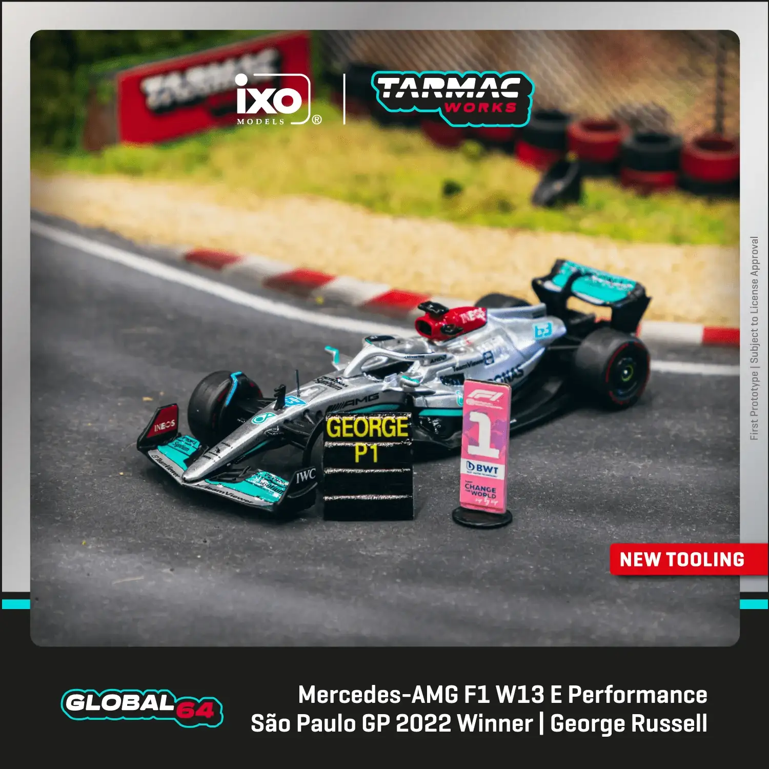 Tarmac Works 1:64 Scale Mercedes-AMG F1 W13 E Performance Sao Paulo Grand Prix 2022 Winner George Russell