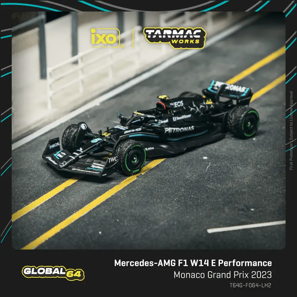 Tarmac Works 1:64 Scale Mercedes-AMG F1 W14 E Performance Monaco Grand Prix 2023 Lewis Hamilton
