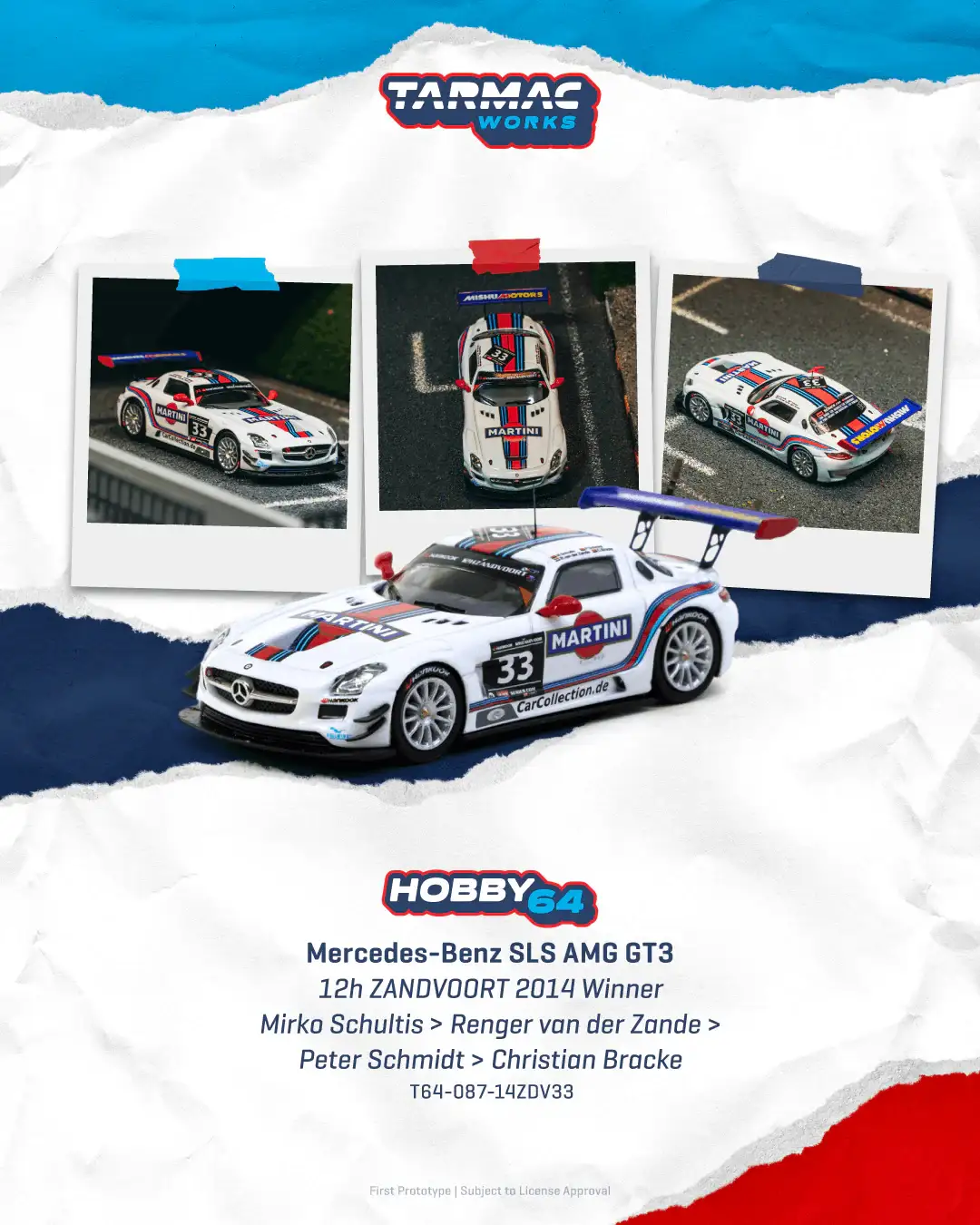 Tarmac Works 1:64 Scale Mercedes-Benz SLS AMG GT3 12h ZANDVOORT 2014 Winner