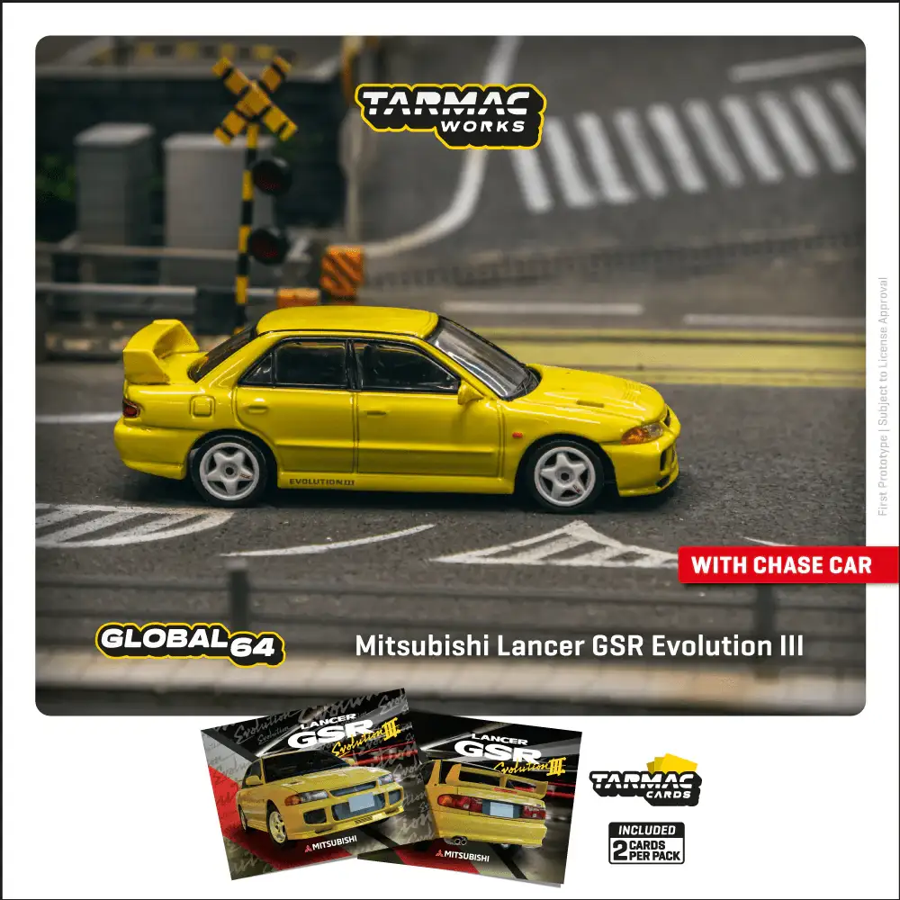 Tarmac Works 1:64 Scale Mitsubishi Lancer GSR Evolution III Yellow
