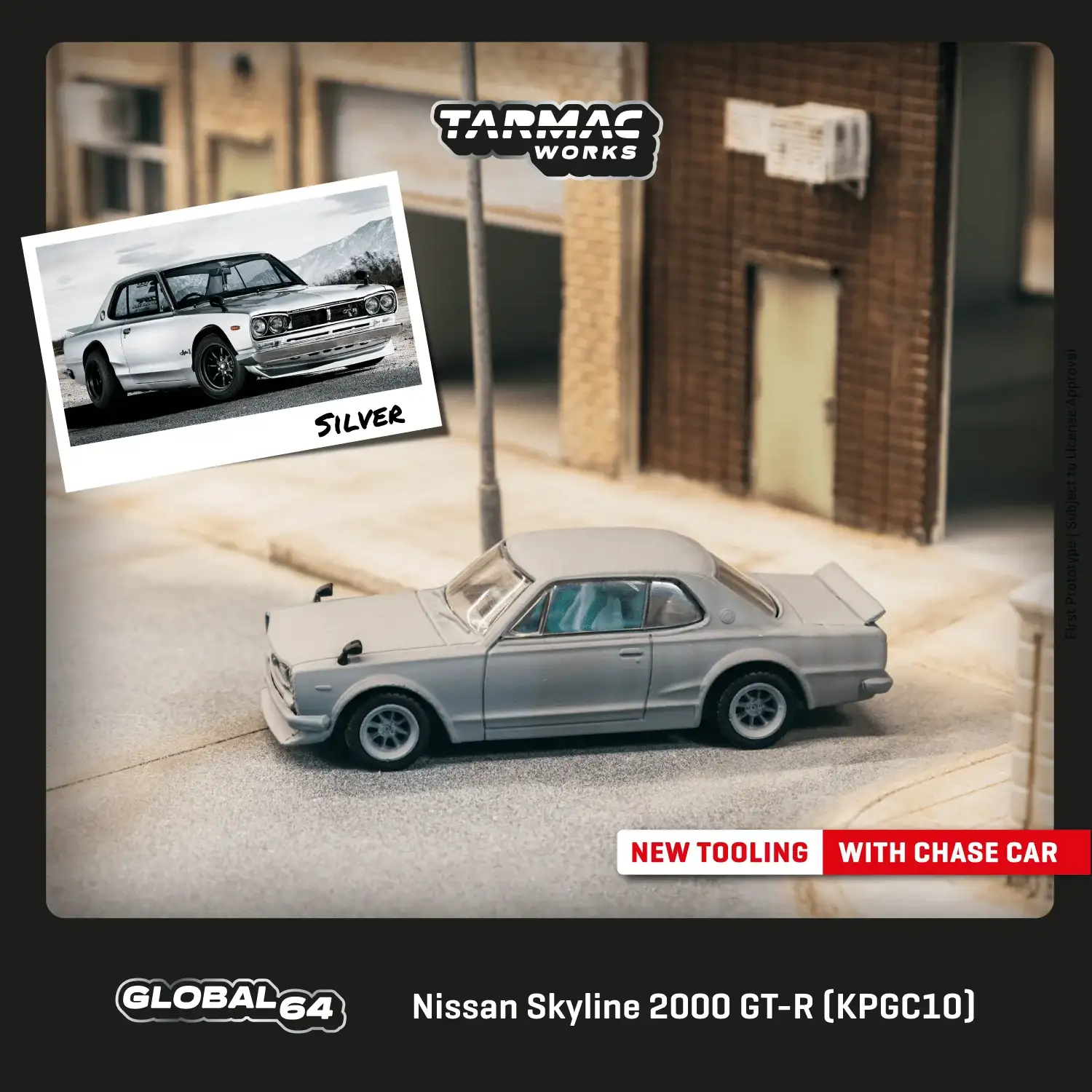 Tarmac Works 1:64 Scale Nissan Skyline 2000 GT-R (KPGC10) Silver - Image 2