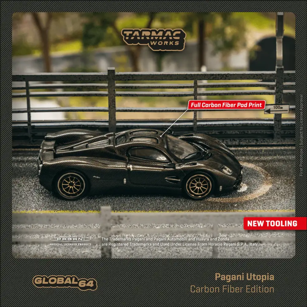 Tarmac Works 1:64 Scale Pagani Utopia - CARBON FIBER EDITION Black Carbon Fiber