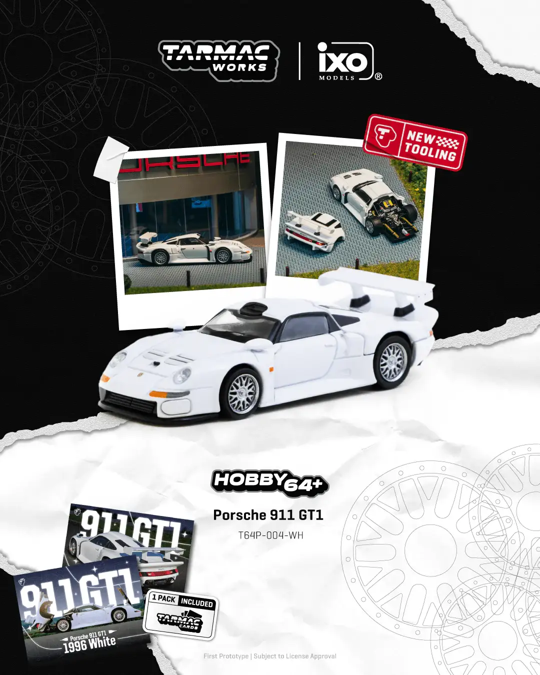 Tarmac Works 1:64 Scale Porsche 911 GT1 White