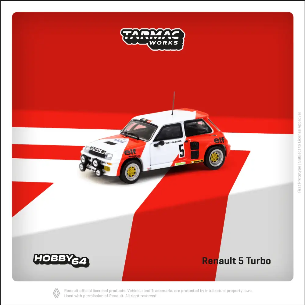 Tarmac Works 1:64 Scale Renault 5 Turbo Rallye du Var 1982 Alain Prost / Jean-Marc Andrié