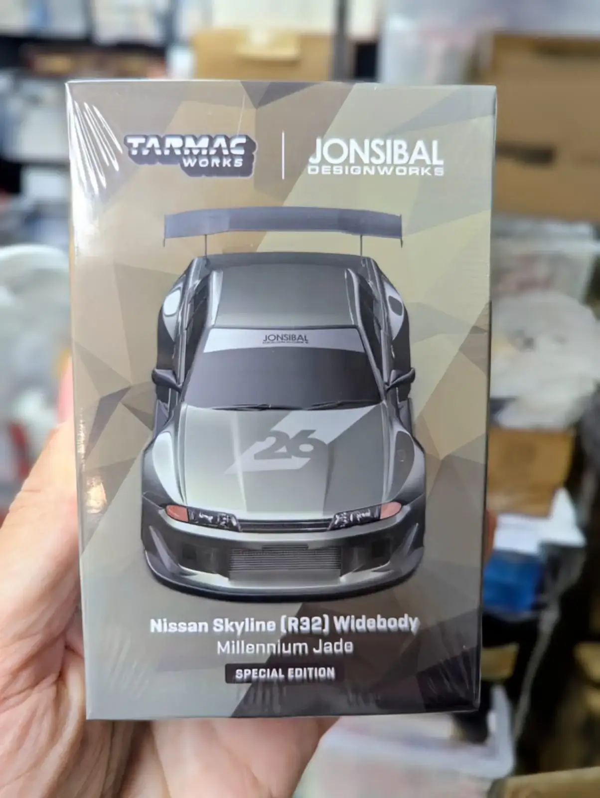 Tarmac Works 1:64 Scale x Jonsibal Design Works Nissan Skyline GT-R R32 Widebody Millennium Jade Special Edition - Image 2