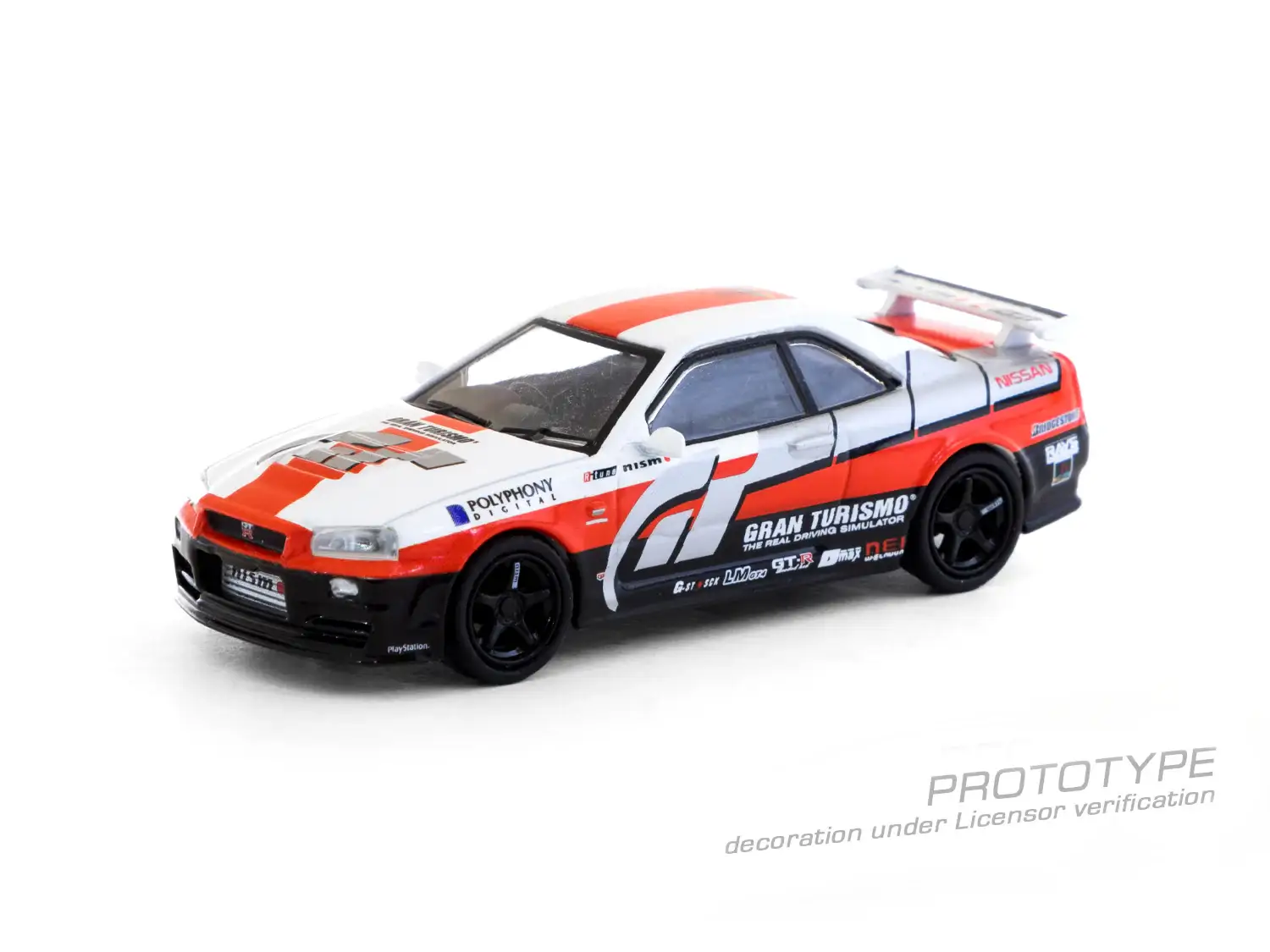 Tarmac Works x Schuco 1:64 Scale Nissan Skyline GT-R (R34) White/Red/Black - Image 2