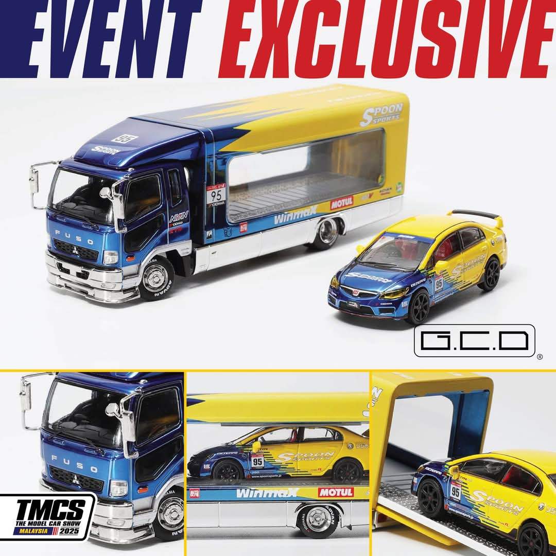 TMCS25 X GCD 1:64 Scale Spoon Mitsubishi Fuso Tow Truck with Honda Civic FD2 Type R - Image 2