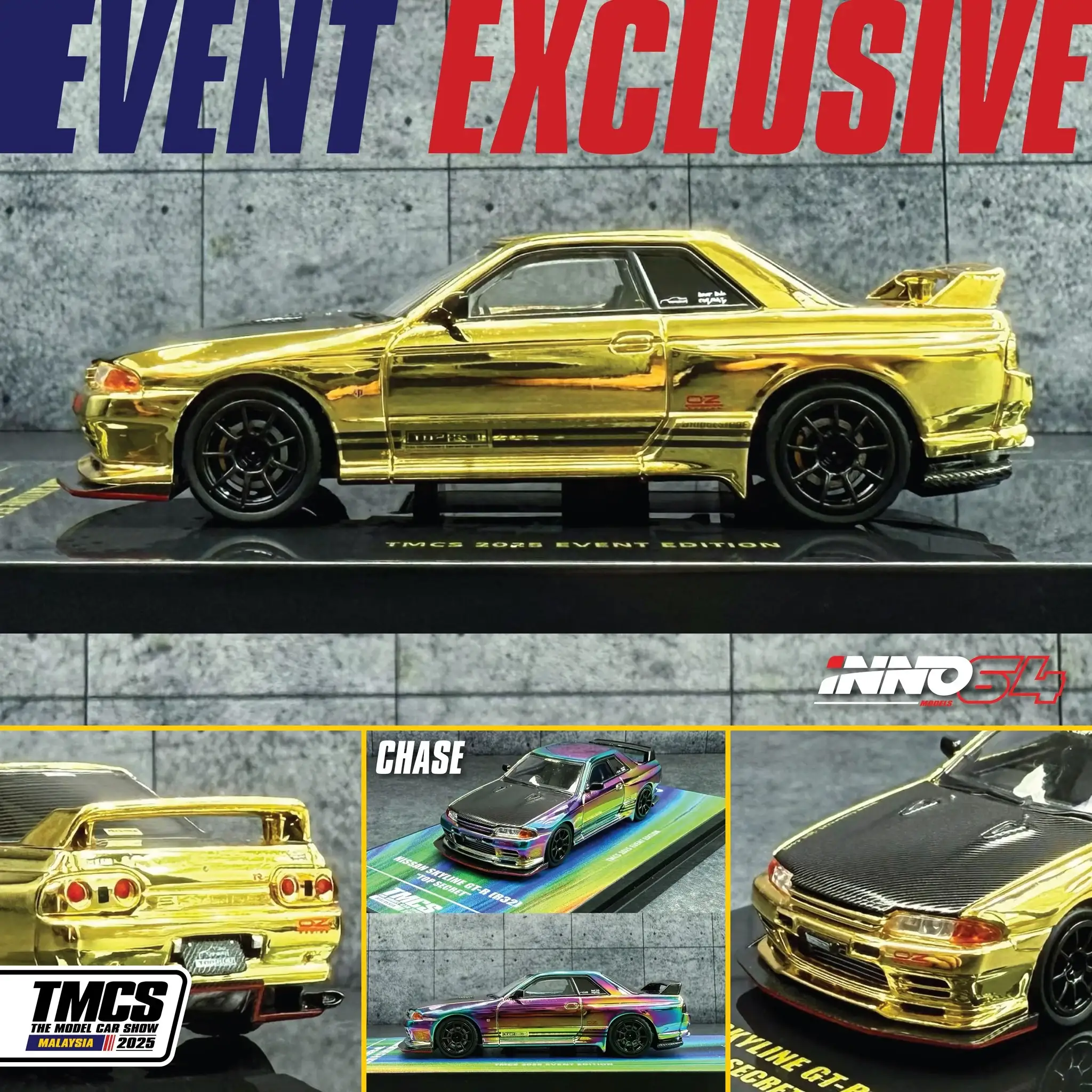 TMCS25 X Inno64 Nissan Skyline R32 Top Secret Chrome Gold & Mazda RX-7 FC3S “Pandem” Frozen Green Set - Image 3