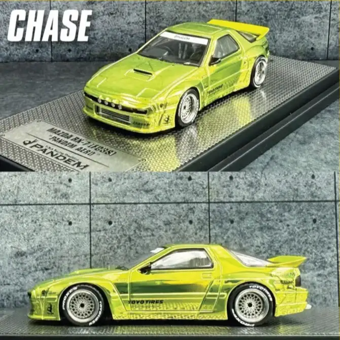 TMCS25 X Inno64 Nissan Skyline R32 Top Secret Chrome Gold & Mazda RX-7 FC3S “Pandem” Frozen Green Set - Image 8