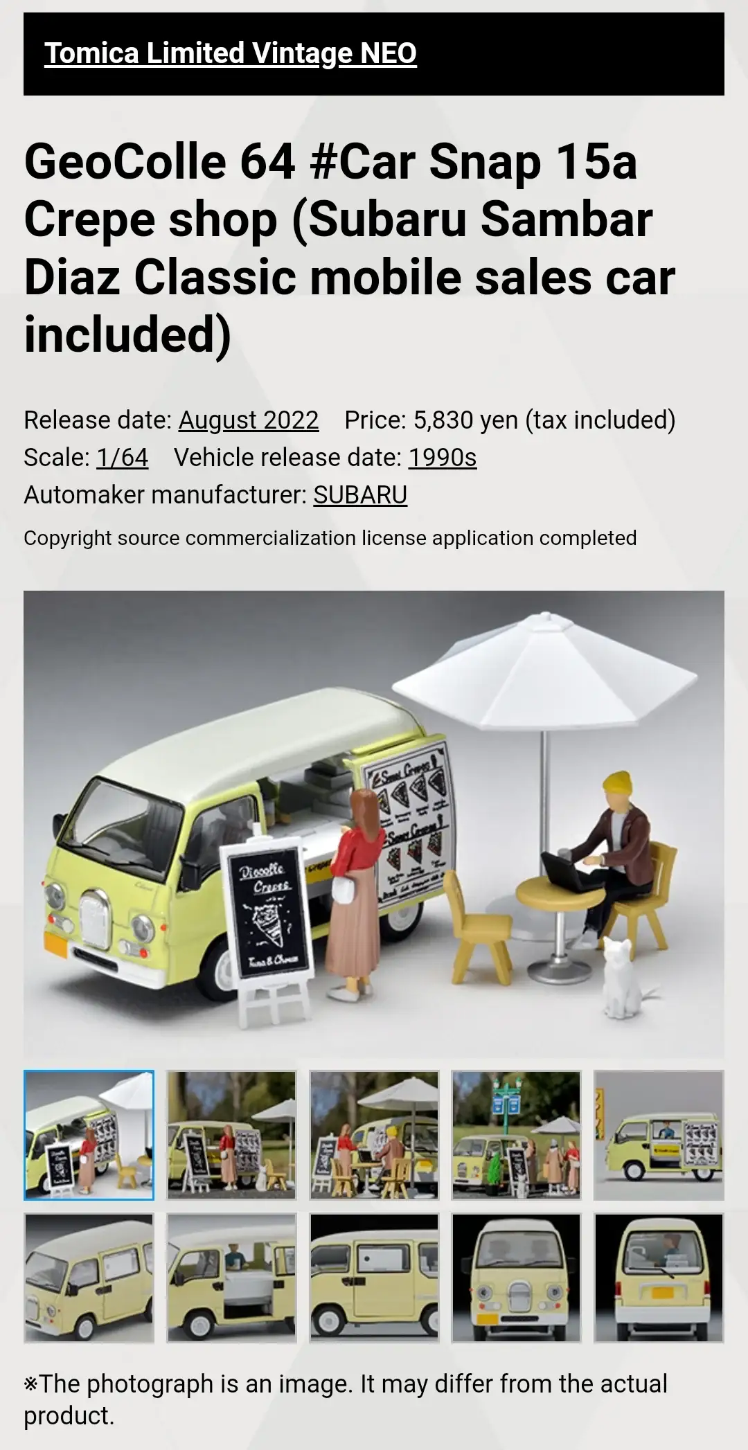 Tomica Limited Vintage Neo Diocolle 64 #Car Snap 15a Crepe shop (Subaru Sambar Diaz Classic mobile sales car included)