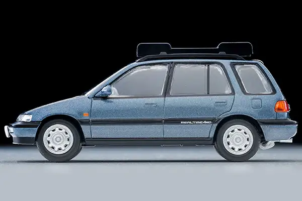 Tomica Limited Vintage Neo LV-N297c Honda Civic Shuttle RT X (Blue) 1990 with Figure and Mountain Bike - Image 3