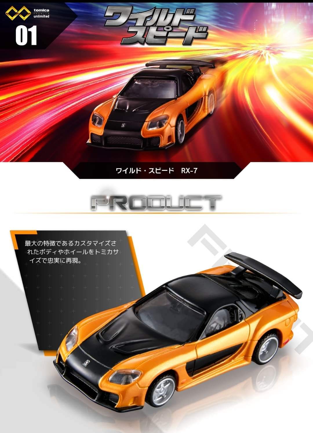 Tomica Premium Unlimited  01 Fast and Furious RX7 veilside 1:64 Scale